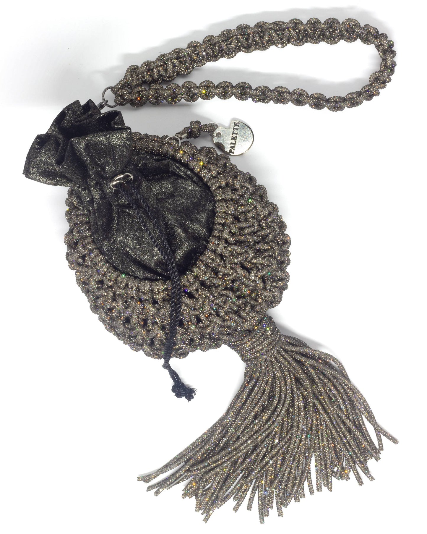 Palette by Rishma Lumina Nido Graphite Handcrafted Rhinestone Macramé Potli — Detail