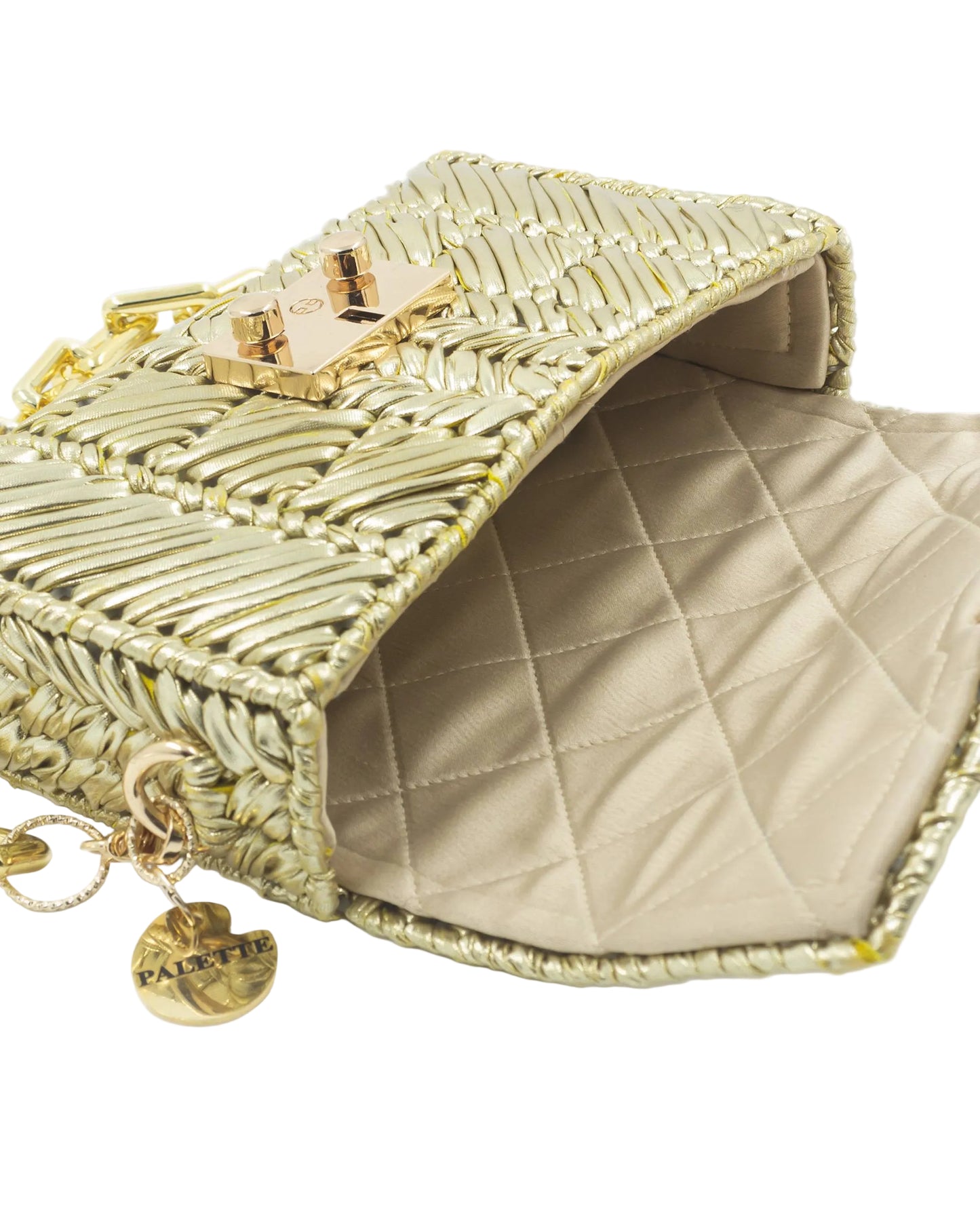 Quilted satin interior lining of Palette by Rishma Solis Bag