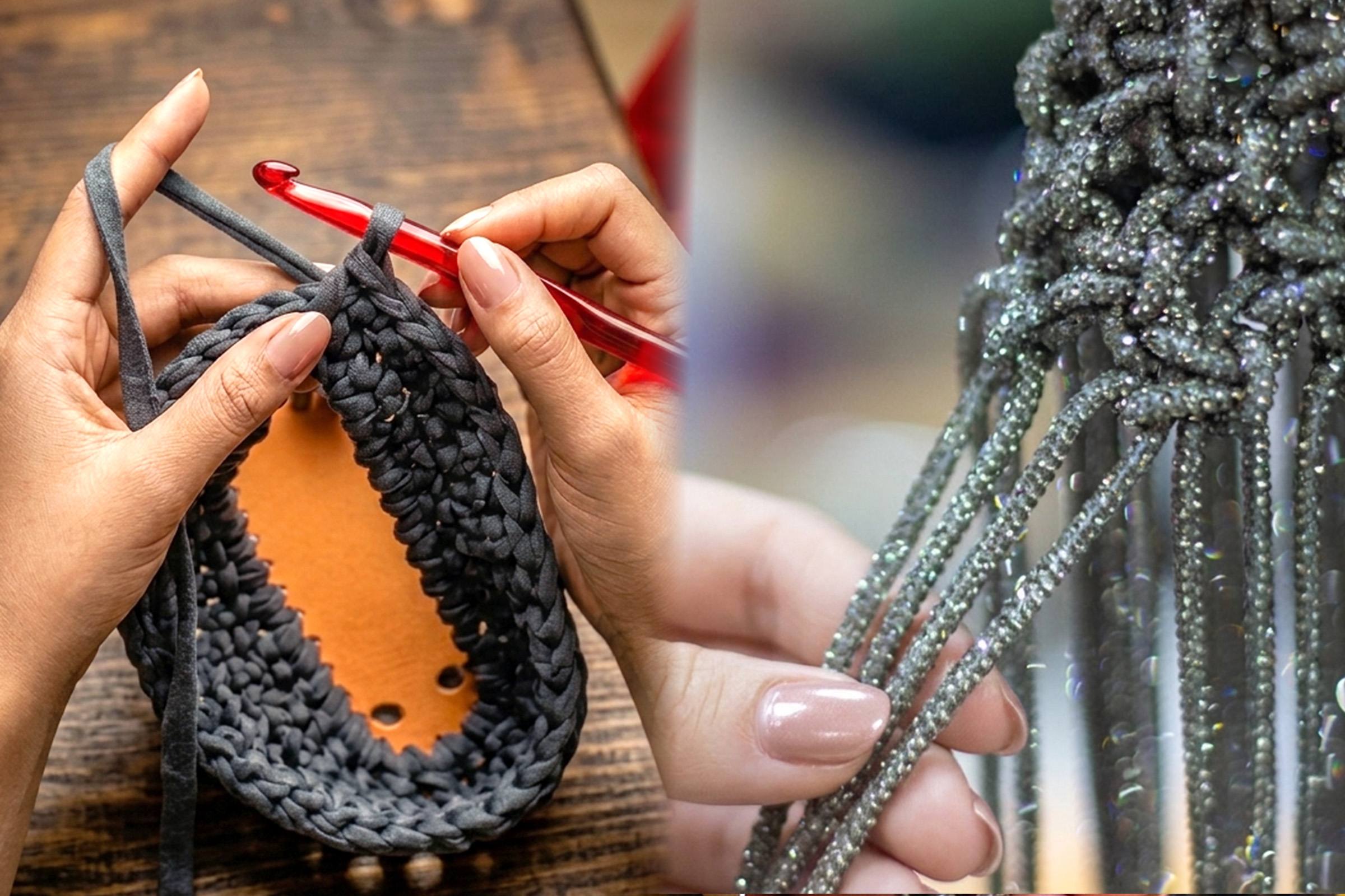 Close-up of hands crocheting a bag and a macrame knotting of a bag- Palette by Rishma
