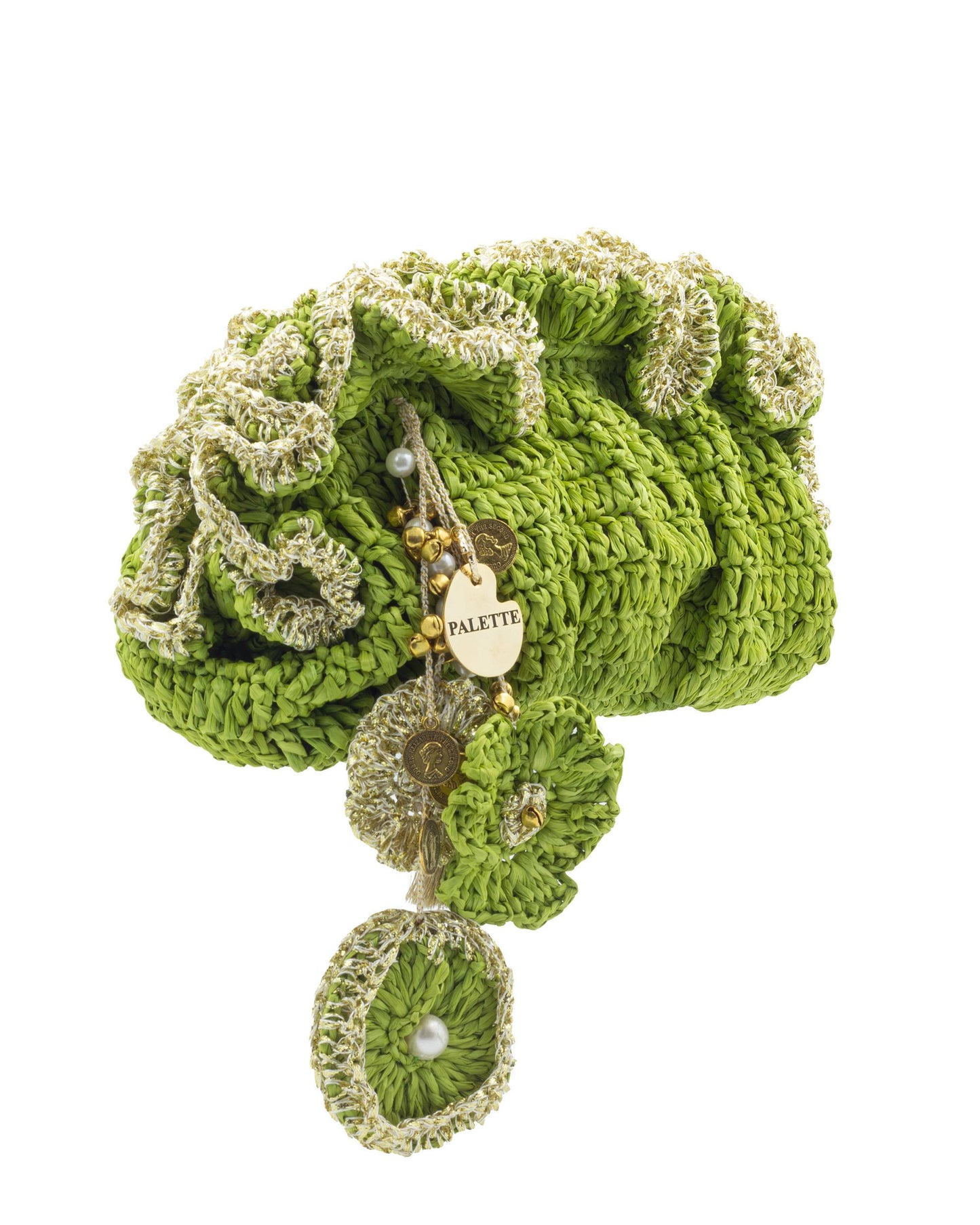 Green Pouf Bag by Palette by Rishma in fresh green — side profile