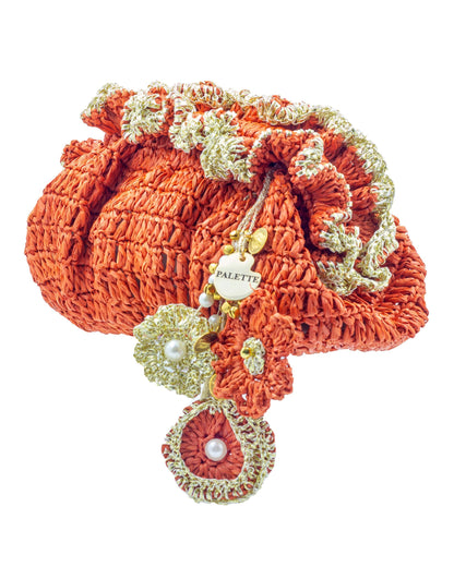 Orange Pouf Bag by Palette by Rishma in warm orange — side profile