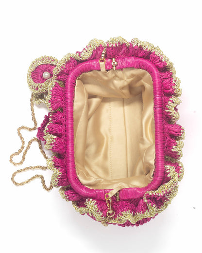 Felt interior lining of Palette by Rishma Pink Pouf Bag