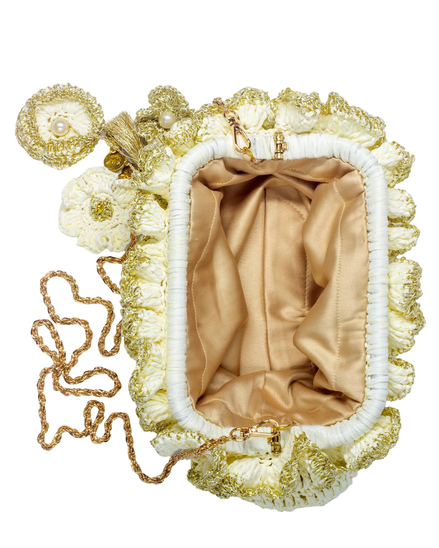 Felt interior lining of Palette by Rishma Ivory Pouf Bag