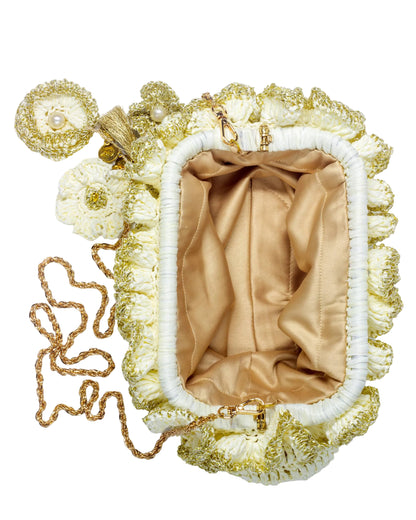 Felt interior lining of Palette by Rishma Ivory Pouf Bag