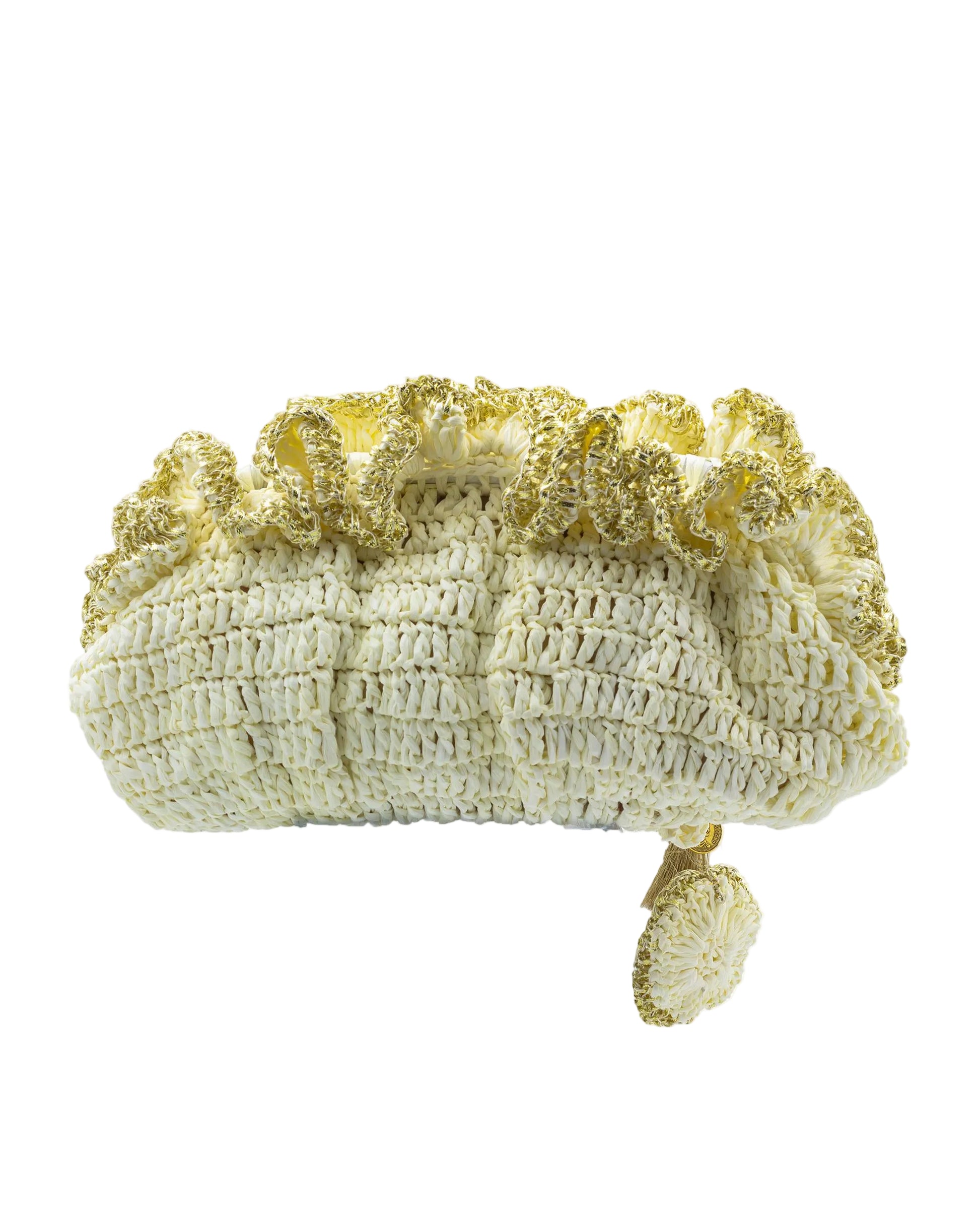 Ivory Pouf Bag by Palette by Rishma in ivory white — back view showing construction detail