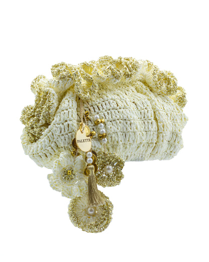 Ivory Pouf Bag by Palette by Rishma in ivory white — side profile