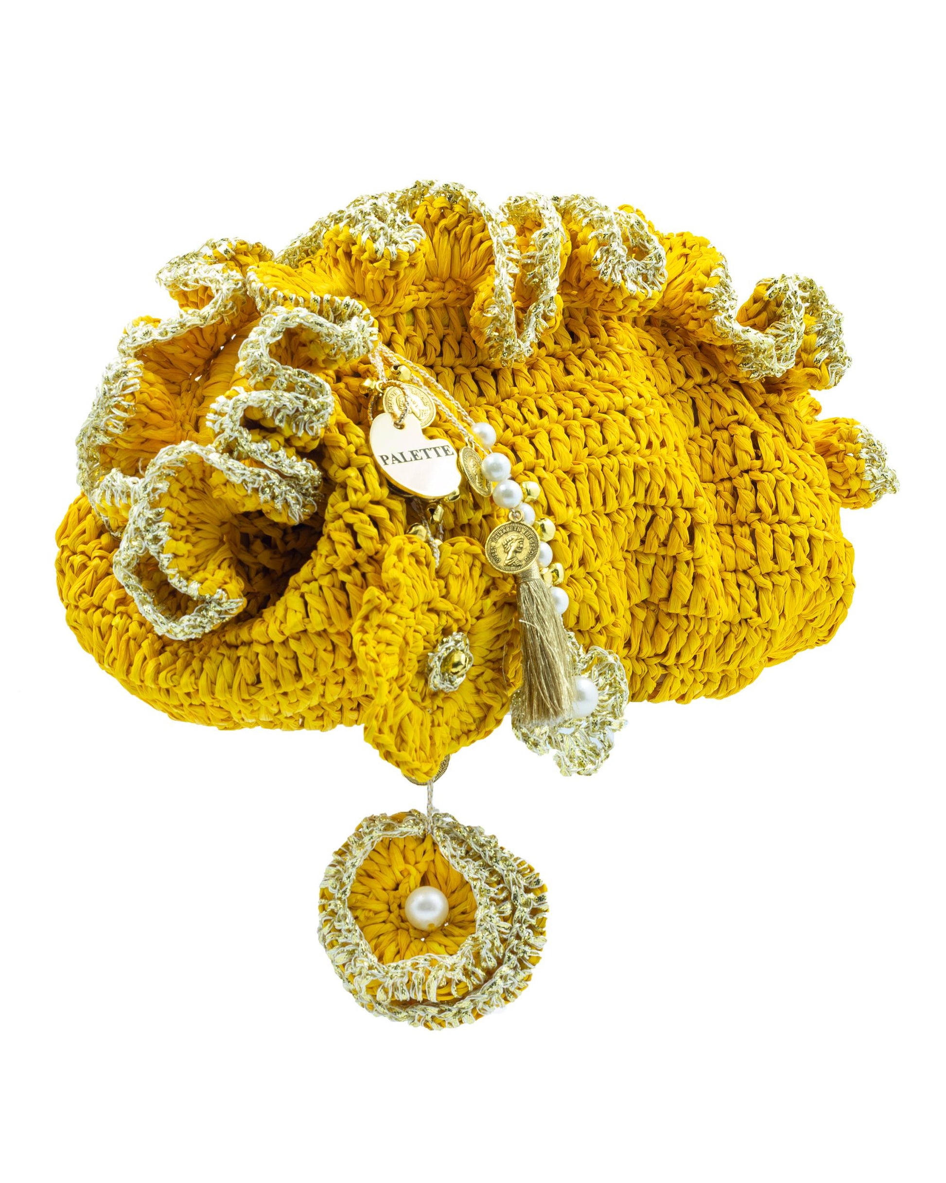 Yellow Pouf Bag by Palette by Rishma in radiant yellow — side profile