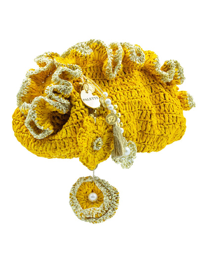 Yellow Pouf Bag by Palette by Rishma in radiant yellow — side profile