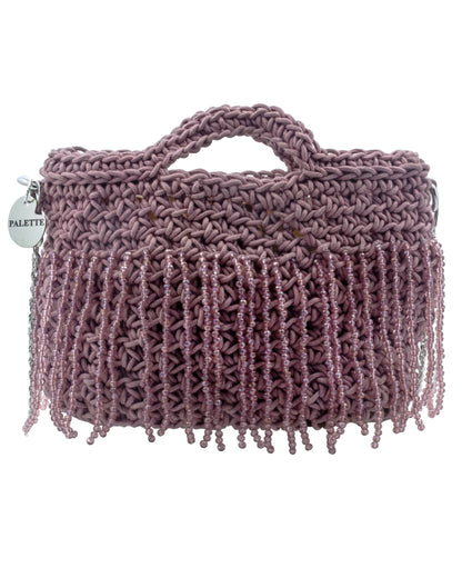 Palette by Rishma Dahlia Bag in deep purple — hand crocheted waxed braided cord with crystal beads, front