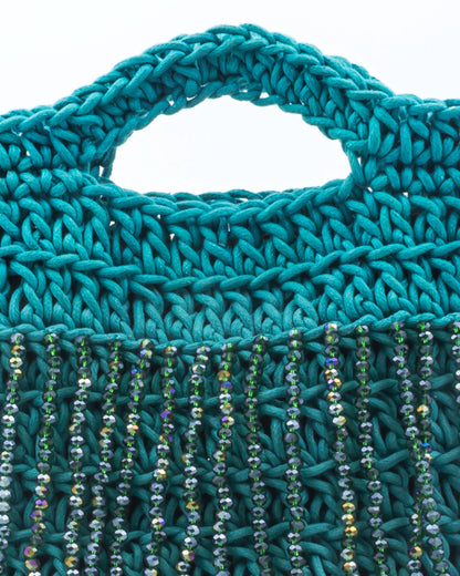 Close-up of hand crochet stitching and crystal beads on Palette by Rishma Jade Vine Bag