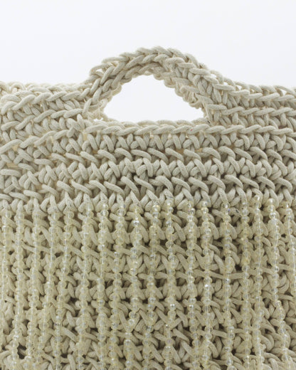 Close-up of hand crochet stitching and crystal beads on Palette by Rishma Magnolia Bag