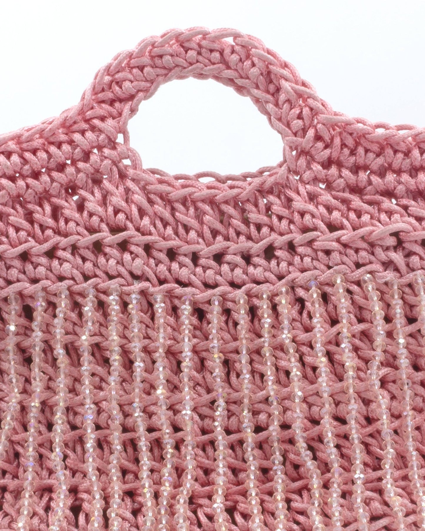 Close-up of hand crochet stitching and crystal beads on Palette by Rishma Peony Bag