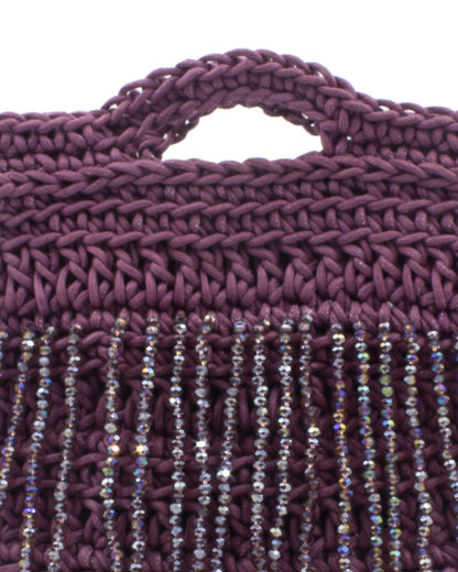 Close-up of hand crochet stitching and crystal beads on Palette by Rishma Wisteria Bag