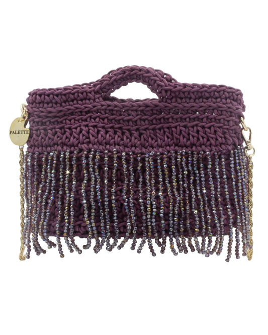 Palette by Rishma Wisteria Bag in soft mauve — hand crocheted waxed braided cord with crystal beads, front