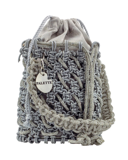 Sterling Bucket Bag by Palette by Rishma in silver grey — side profile