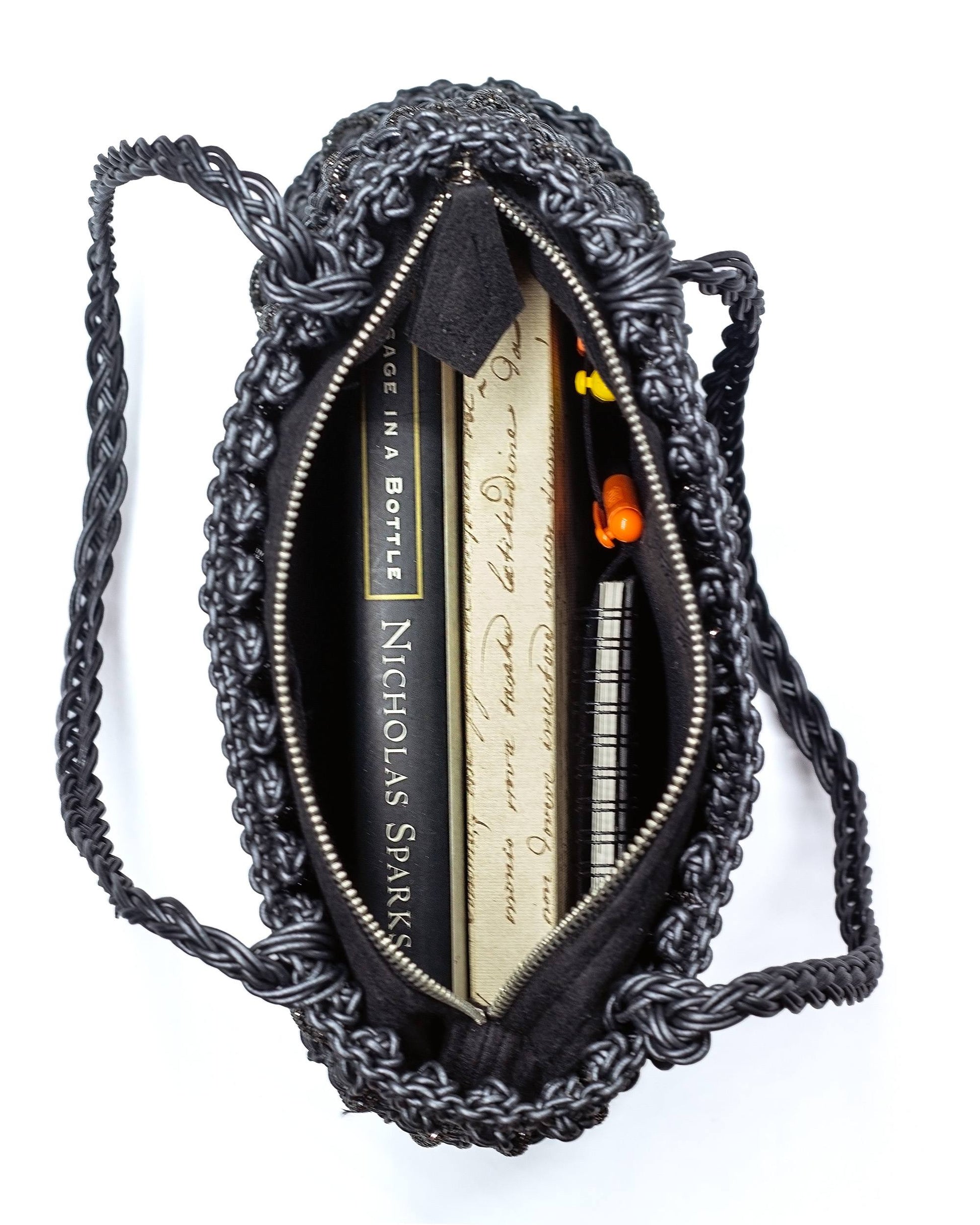 Interior of Palette by Rishma Onyx Tote Bag — felt lining with zip closure