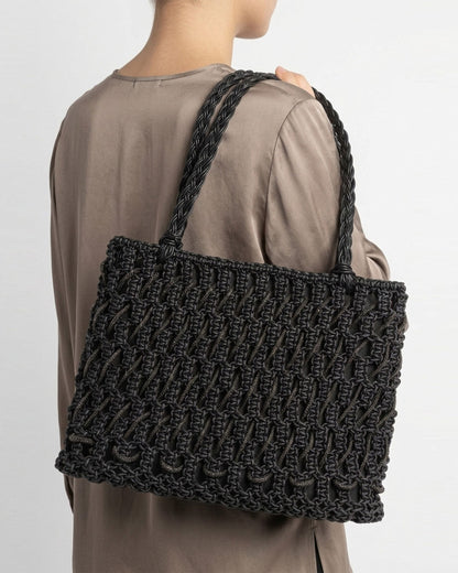 Palette by Rishma Lattice Onyx Tote Handcrafted Rhinestone Macramé Tote — Lifestyle