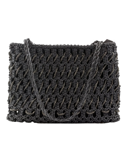 Onyx Tote Bag by Palette by Rishma in jet black — back view showing construction detail