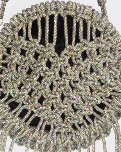 Palette by Rishma Lumina Amore Stardust Handcrafted Rhinestone Macramé Fringe Bag — Detail