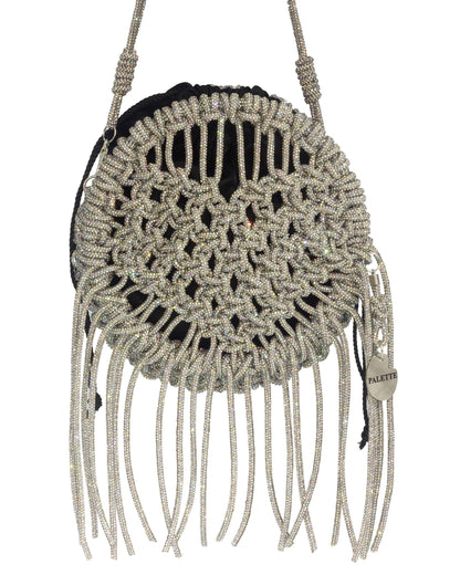 Palette by Rishma Lumina Amore Stardust Handcrafted Rhinestone Macramé Fringe Bag — Front View