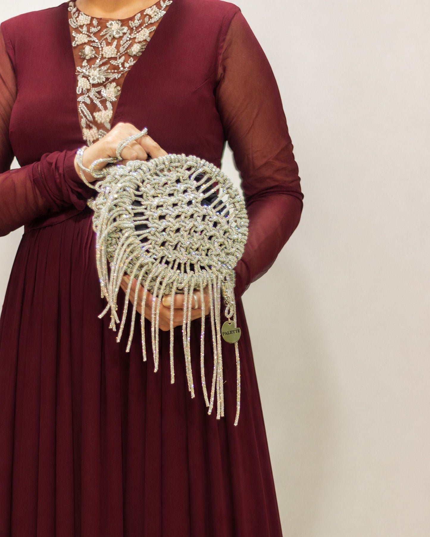 Palette by Rishma Lumina Amore Stardust Handcrafted Rhinestone Macramé Fringe Bag — Rear View