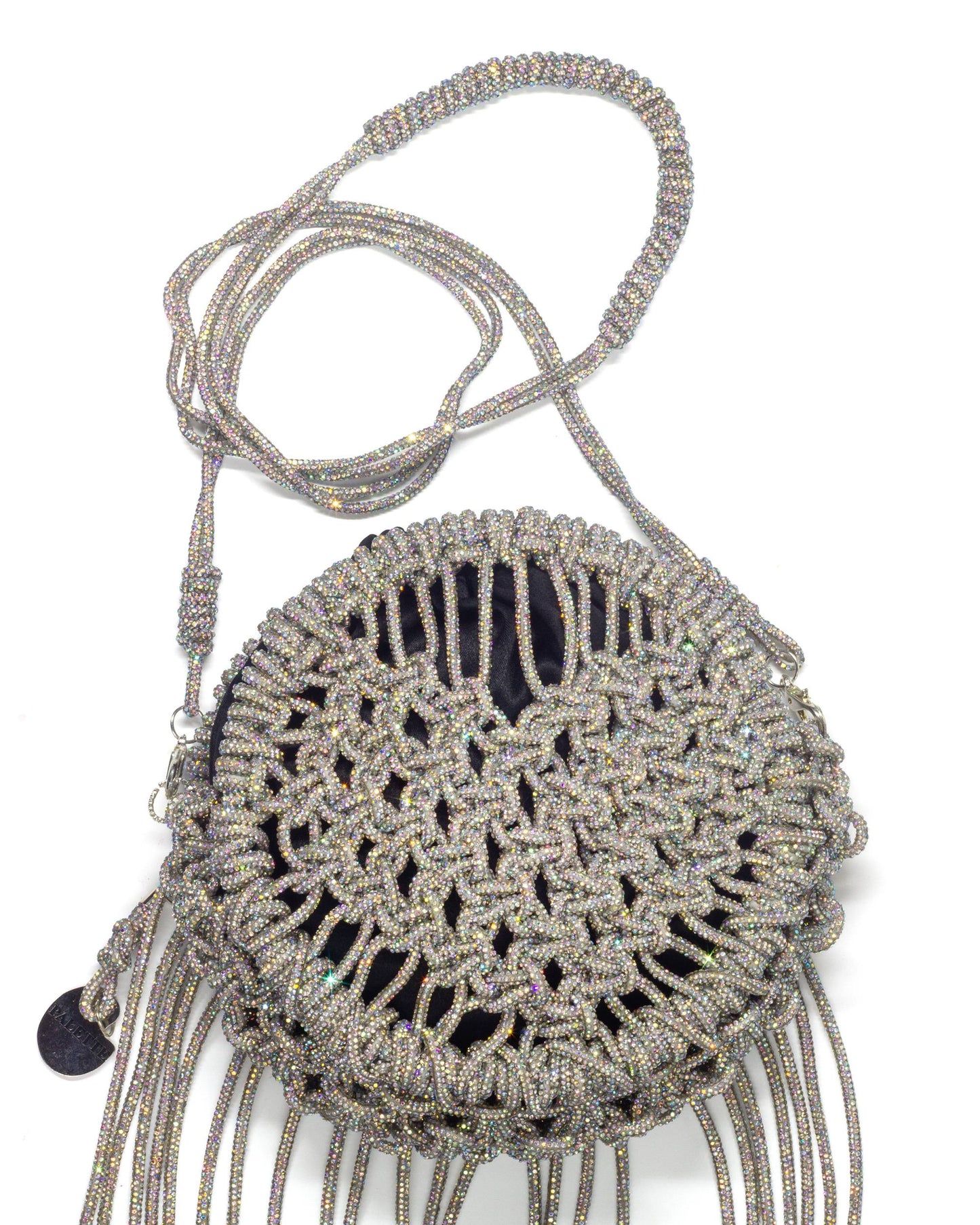 Palette by Rishma Lumina Amore Stardust Handcrafted Rhinestone Macramé Fringe Bag — Scale View