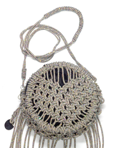 Palette by Rishma Lumina Amore Stardust Handcrafted Rhinestone Macramé Fringe Bag — Scale View