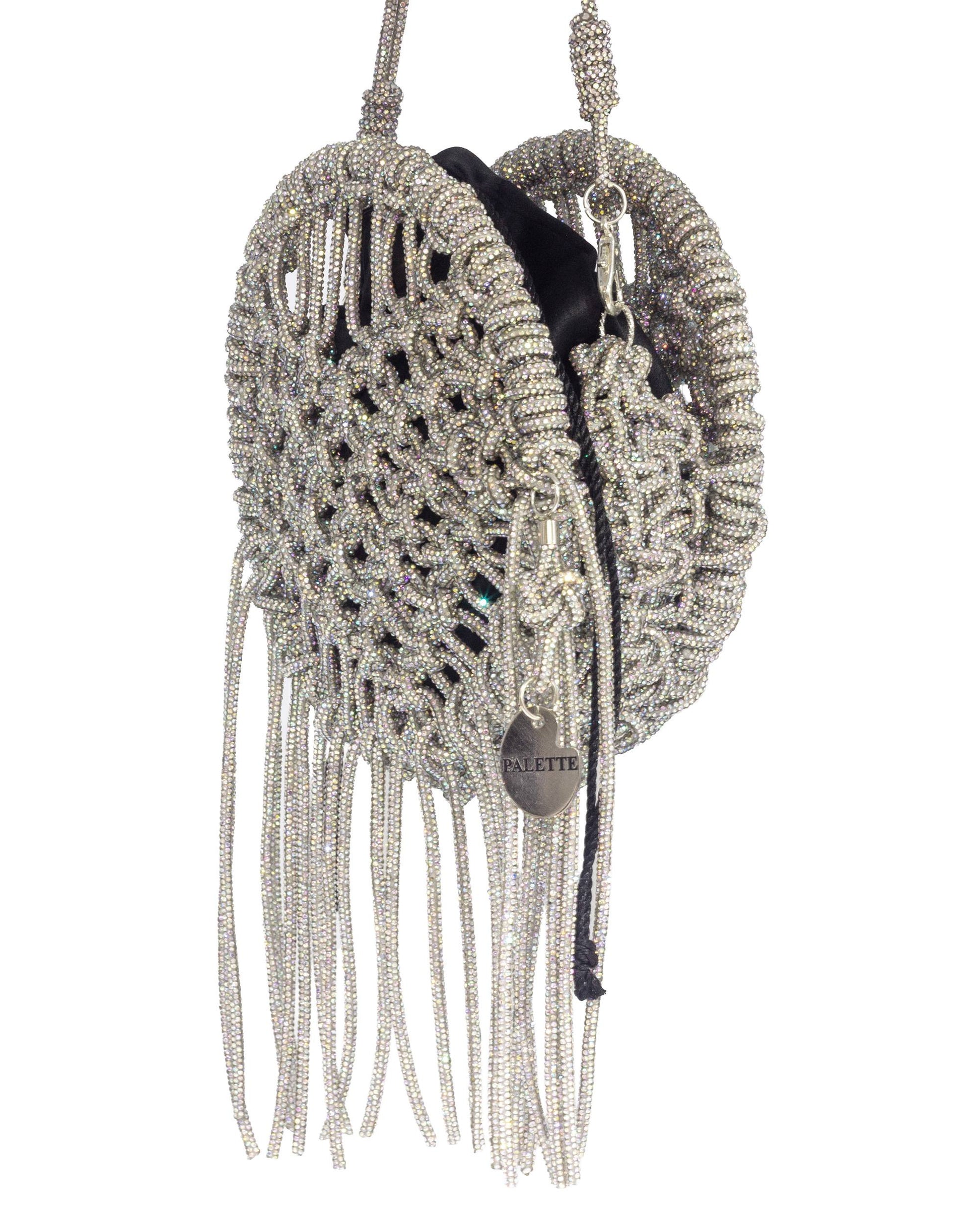 Palette by Rishma Lumina Amore Stardust Handcrafted Rhinestone Macramé Fringe Bag — Side View