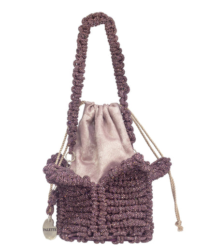 Palette by Rishma Lumina Bloom Mauve Handcrafted Rhinestone Macramé Flower Bag — Front View