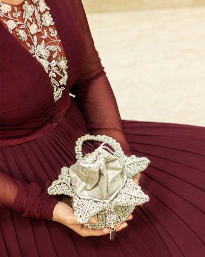 Palette by Rishma Lumina Bloom Stardust Handcrafted Rhinestone Macramé Flower Bag — Detail