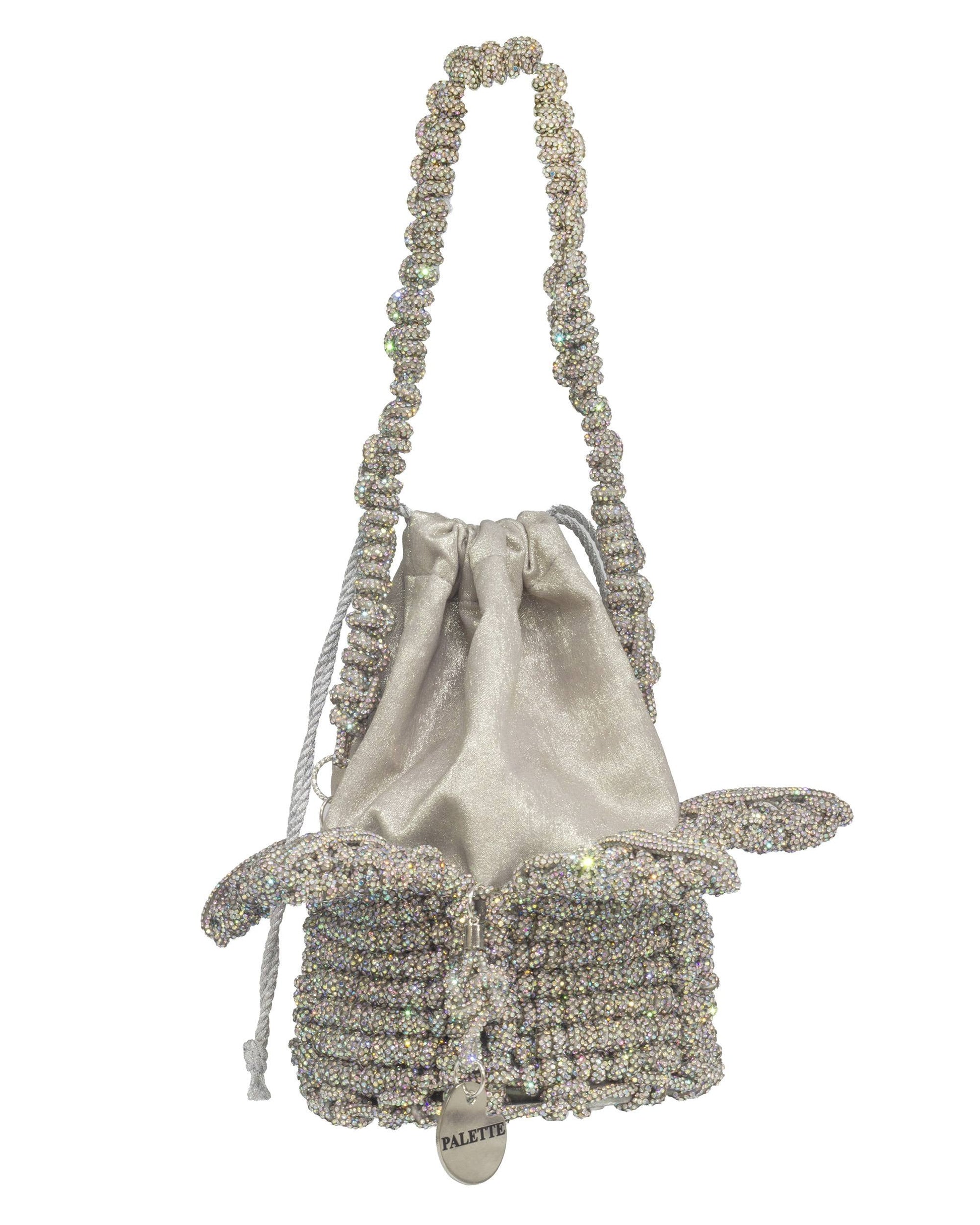 Palette by Rishma Lumina Bloom Stardust Handcrafted Rhinestone Macramé Flower Bag — Front View