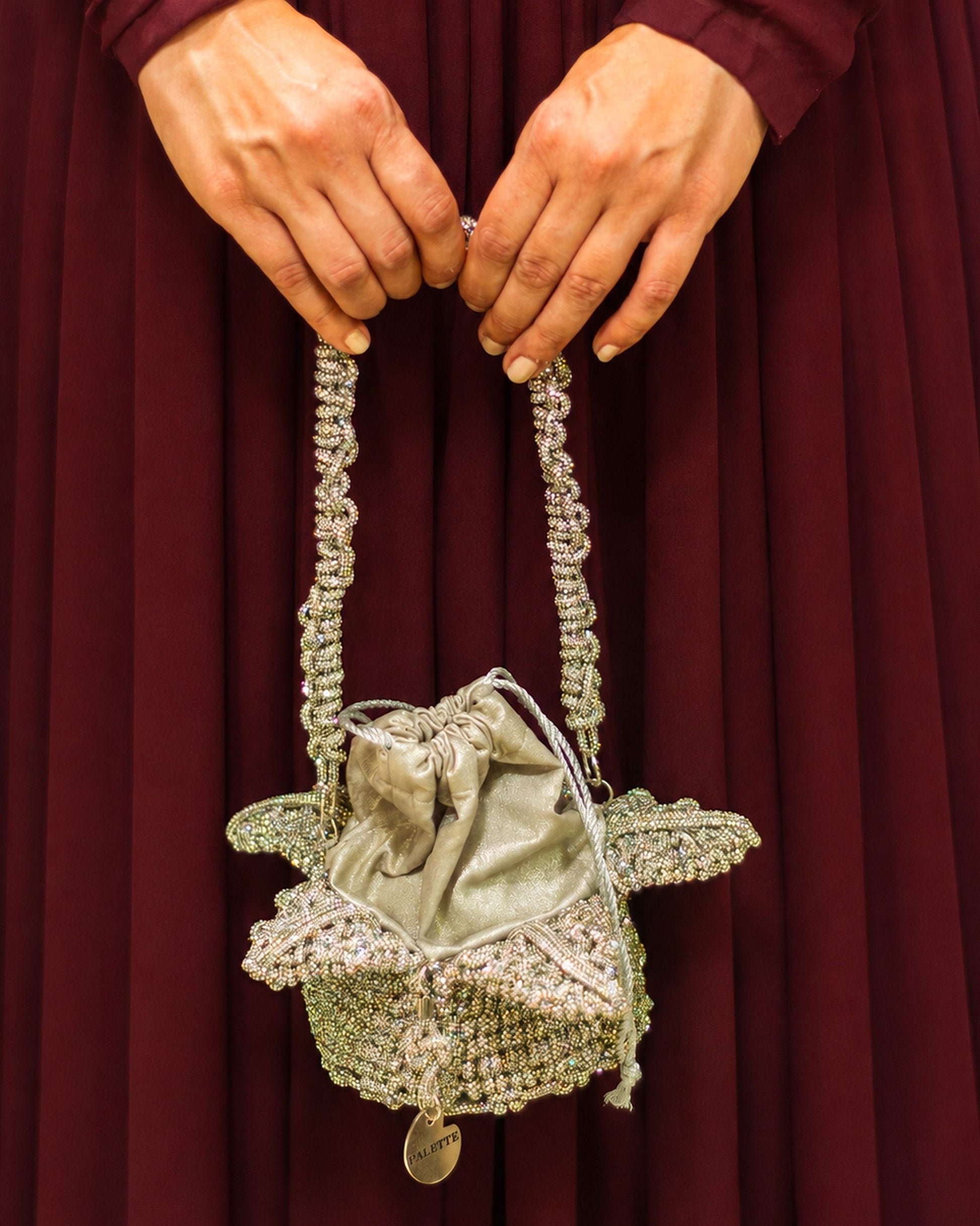 Palette by Rishma Lumina Bloom Stardust Handcrafted Rhinestone Macramé Flower Bag — Lifestyle