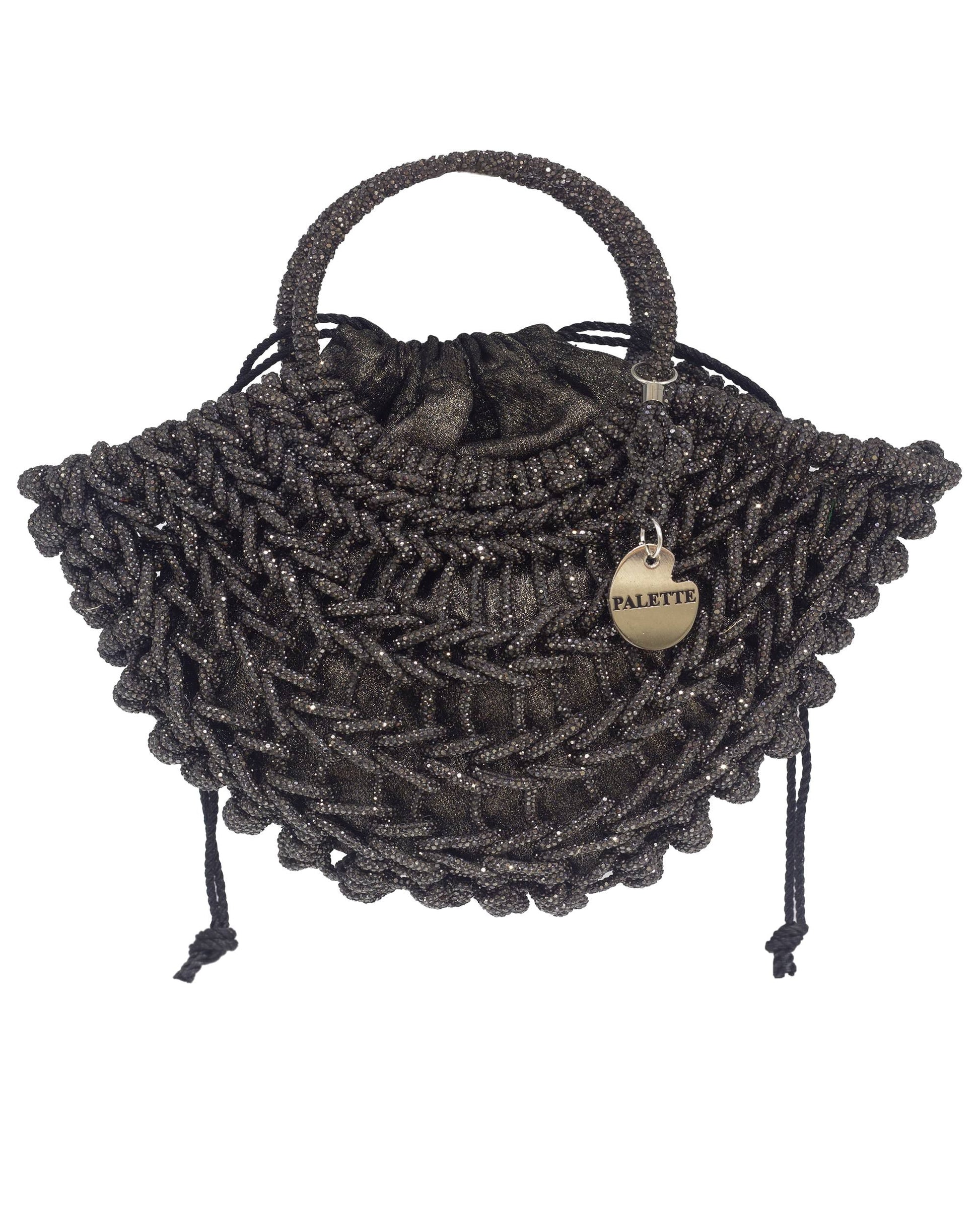 Palette by Rishma Lumina Luna Noir Handcrafted Rhinestone Macramé Bag — Front View