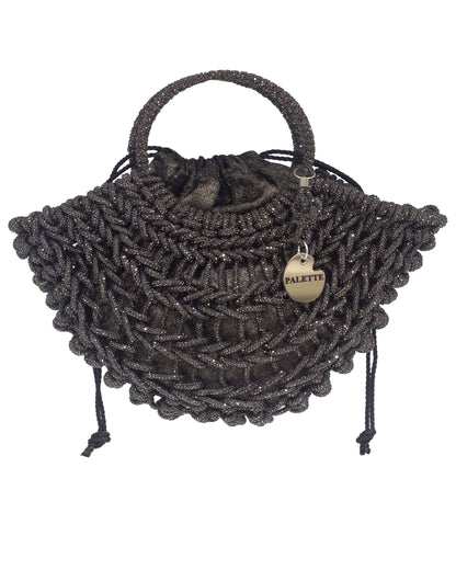 Palette by Rishma Lumina Luna Noir Handcrafted Rhinestone Macramé Bag — Front View