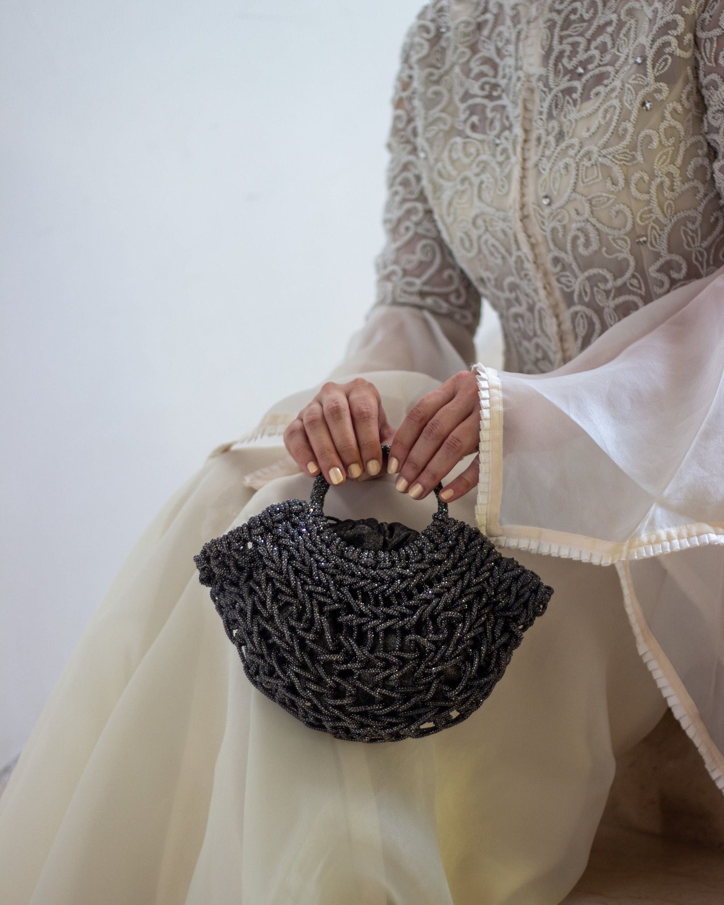 Palette by Rishma Lumina Luna Noir Handcrafted Rhinestone Macramé Bag — Lifestyle