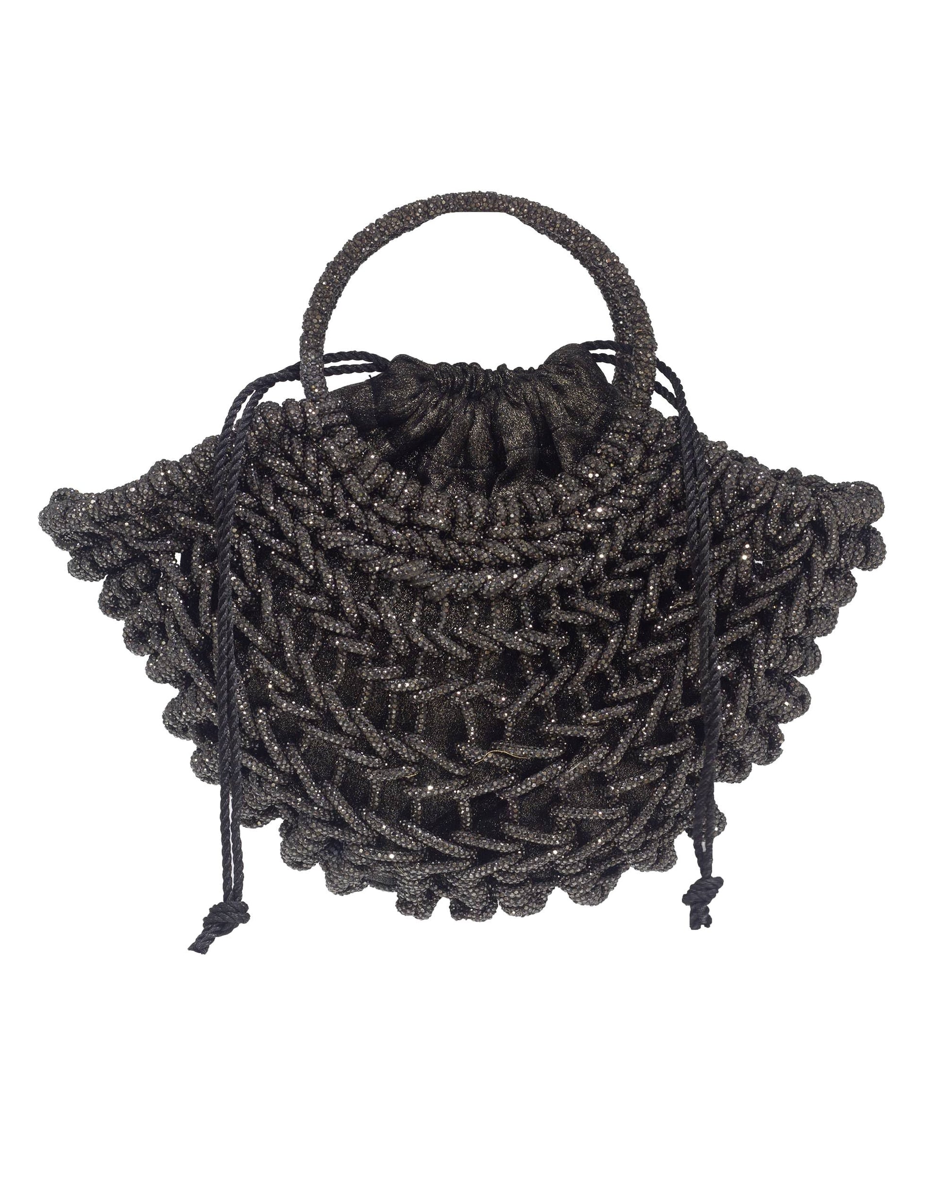 Palette by Rishma Lumina Luna Noir Handcrafted Rhinestone Macramé Bag — Rear View