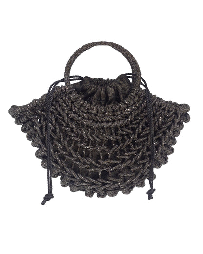 Palette by Rishma Lumina Luna Noir Handcrafted Rhinestone Macramé Bag — Rear View