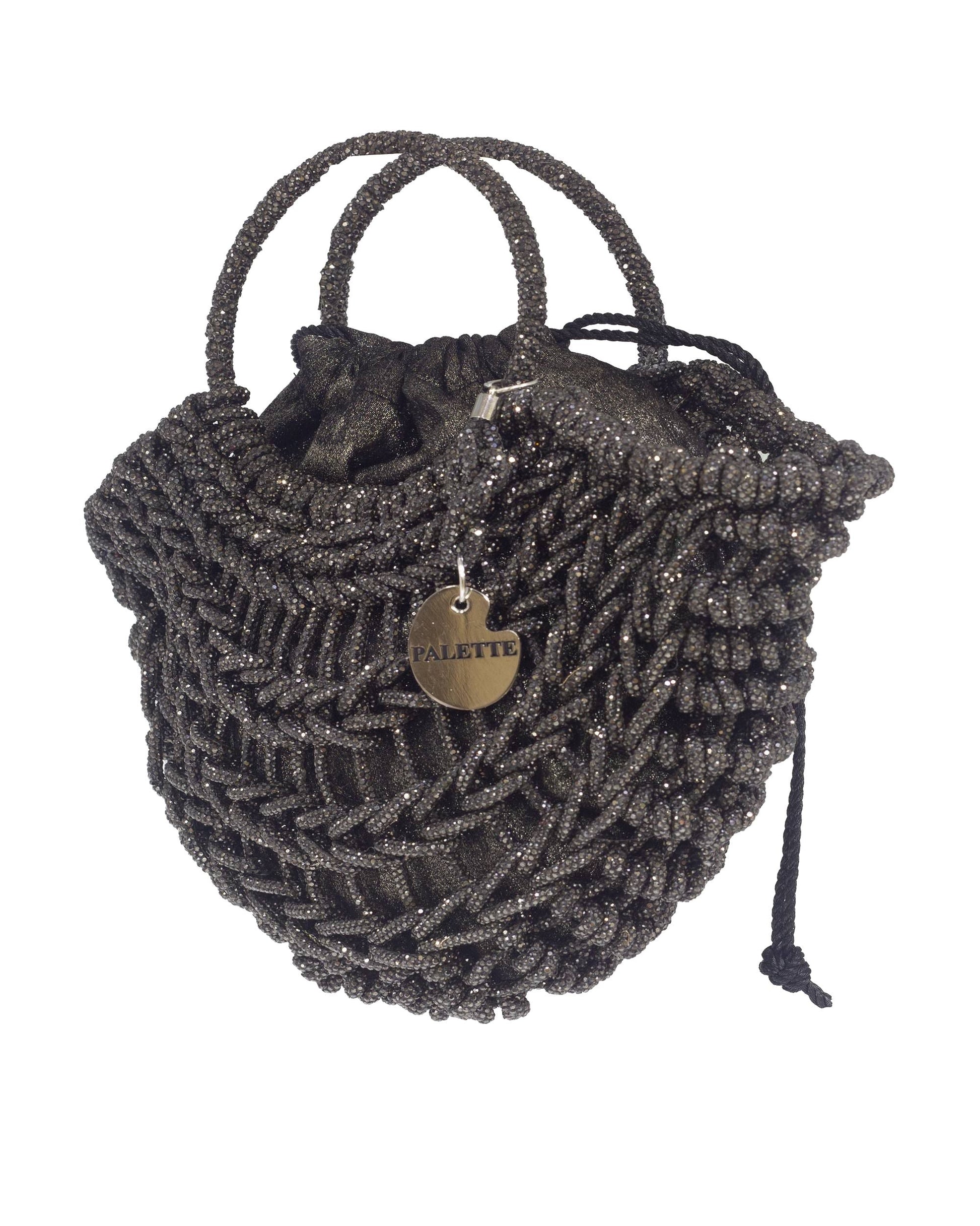 Palette by Rishma Lumina Luna Noir Handcrafted Rhinestone Macramé Bag — Side View