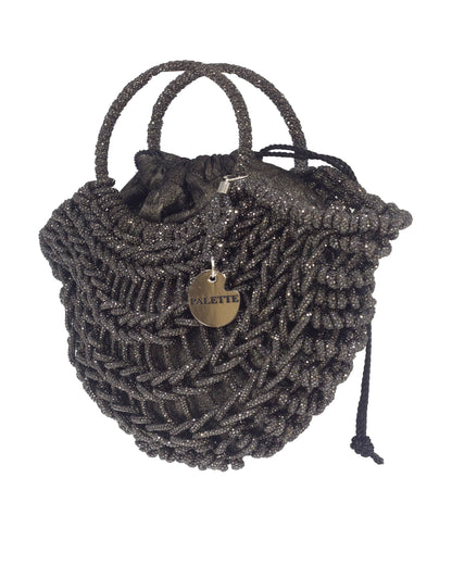 Palette by Rishma Lumina Luna Noir Handcrafted Rhinestone Macramé Bag — Side View