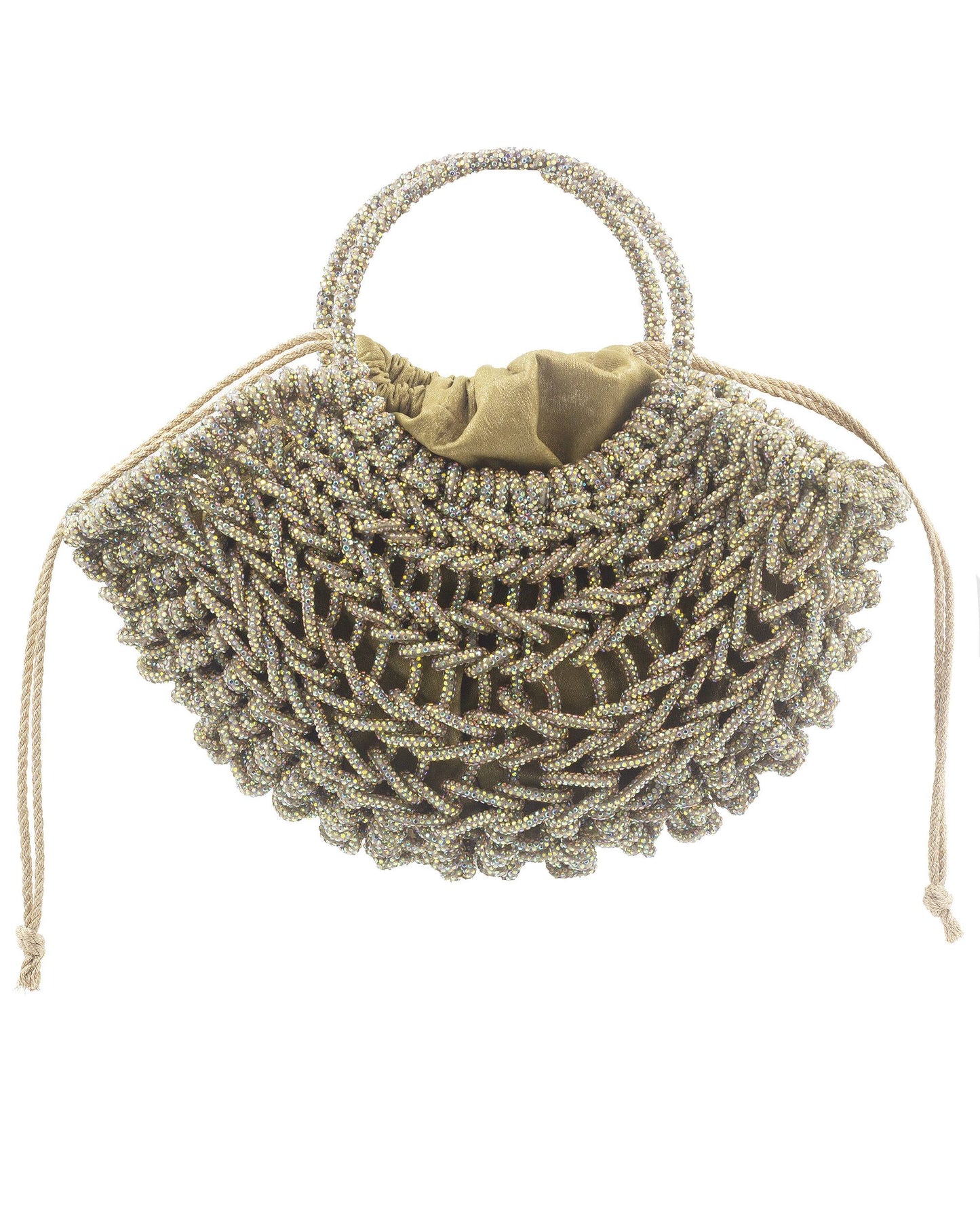 Palette by Rishma Lumina Luna Champagne Handcrafted Rhinestone Macramé Bag — Rear View