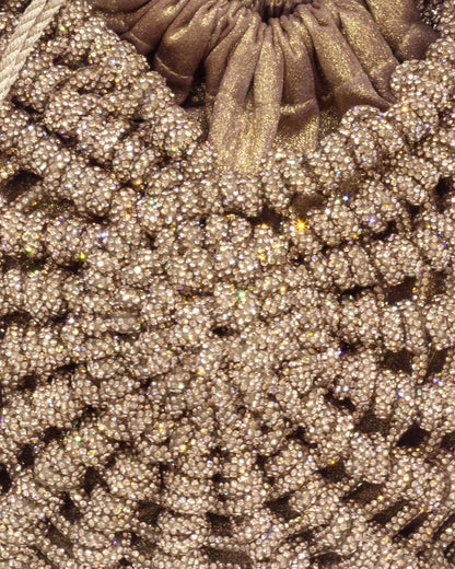 Palette by Rishma Lumina Nerina Caramel Handcrafted Rhinestone Macramé Bag — Detail