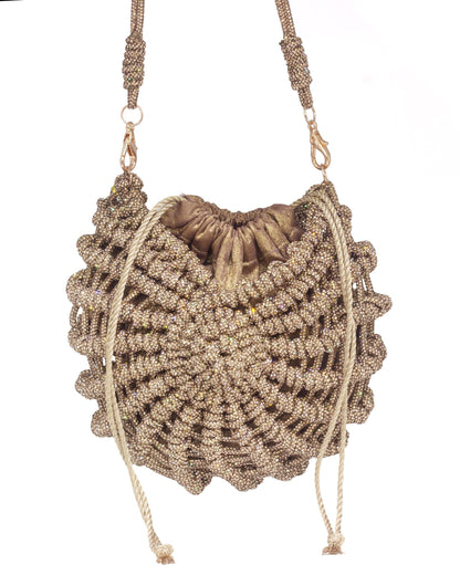 Palette by Rishma Lumina Nerina Caramel Handcrafted Rhinestone Macramé Bag — Rear View