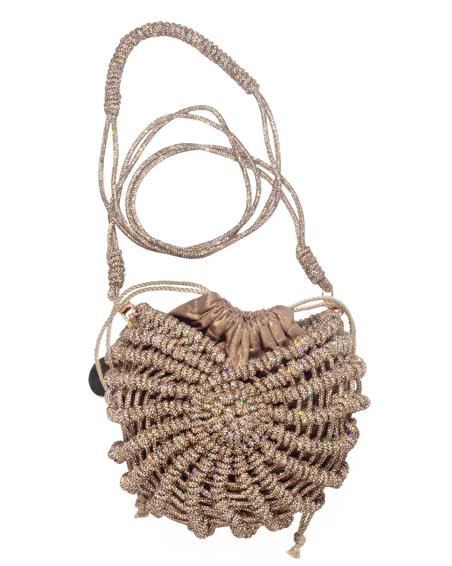 Palette by Rishma Lumina Nerina Caramel Handcrafted Rhinestone Macramé Bag — Scale View