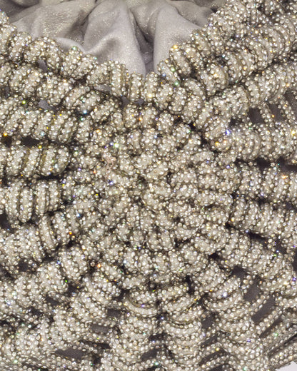 Palette by Rishma Lumina Nerina Silver Handcrafted Rhinestone Macramé Bag — Detail