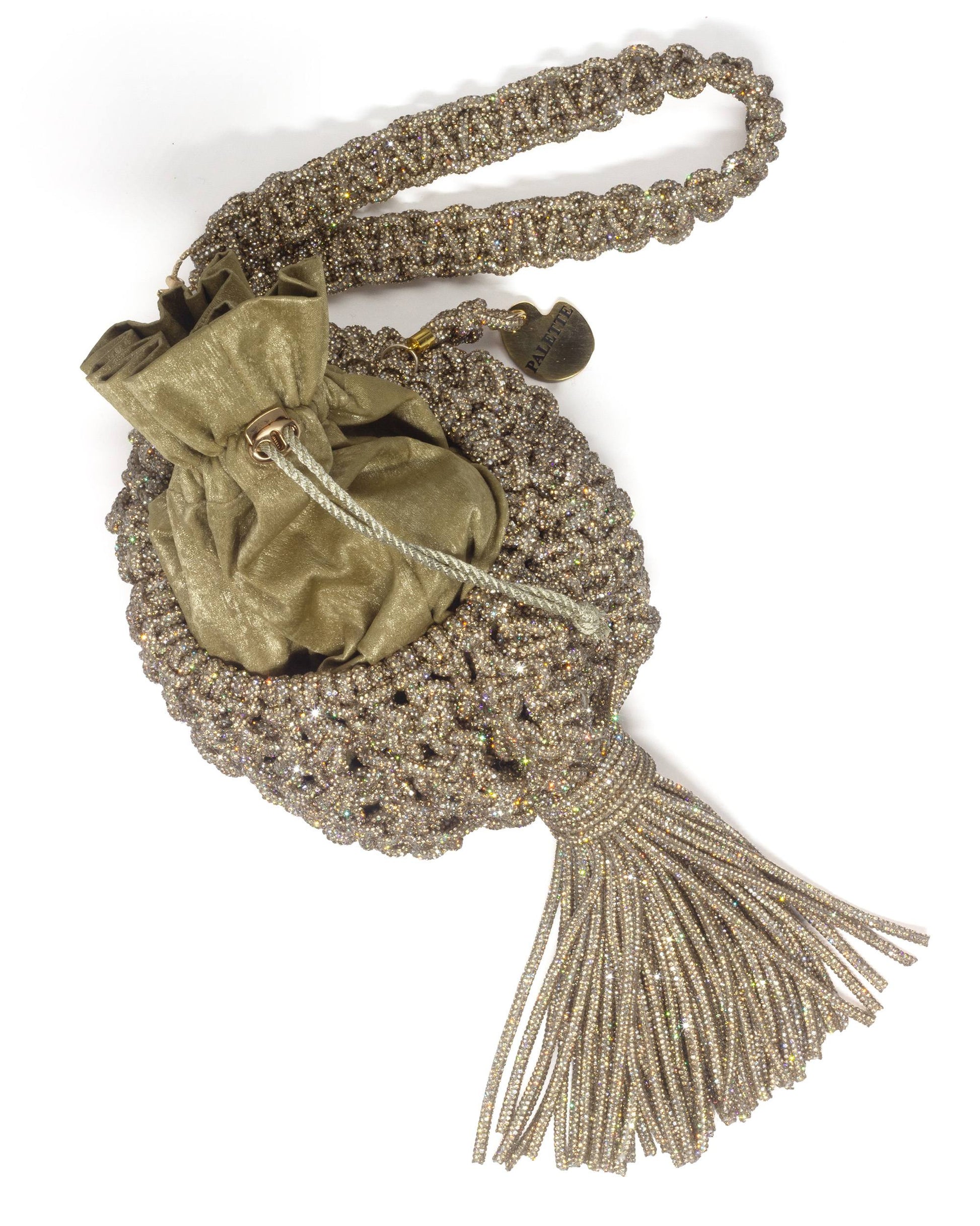 Palette by Rishma Lumina Nido Gold Handcrafted Rhinestone Macramé Potli — Detail