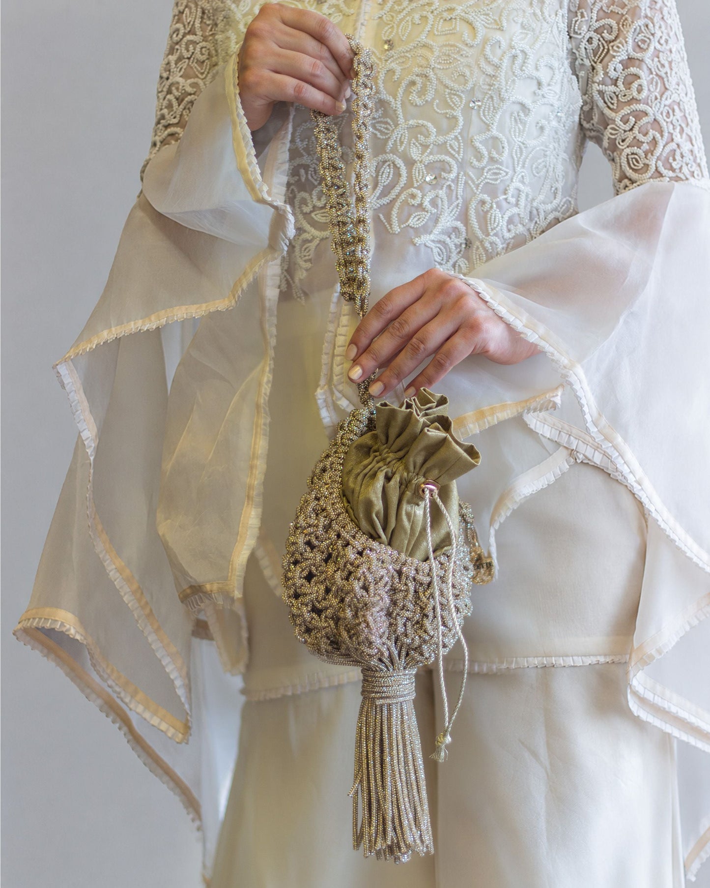Palette by Rishma Lumina Nido Gold Handcrafted Rhinestone Macramé Potli — Lifestyle