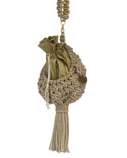 Palette by Rishma Lumina Nido Gold Handcrafted Rhinestone Macramé Potli — Side View