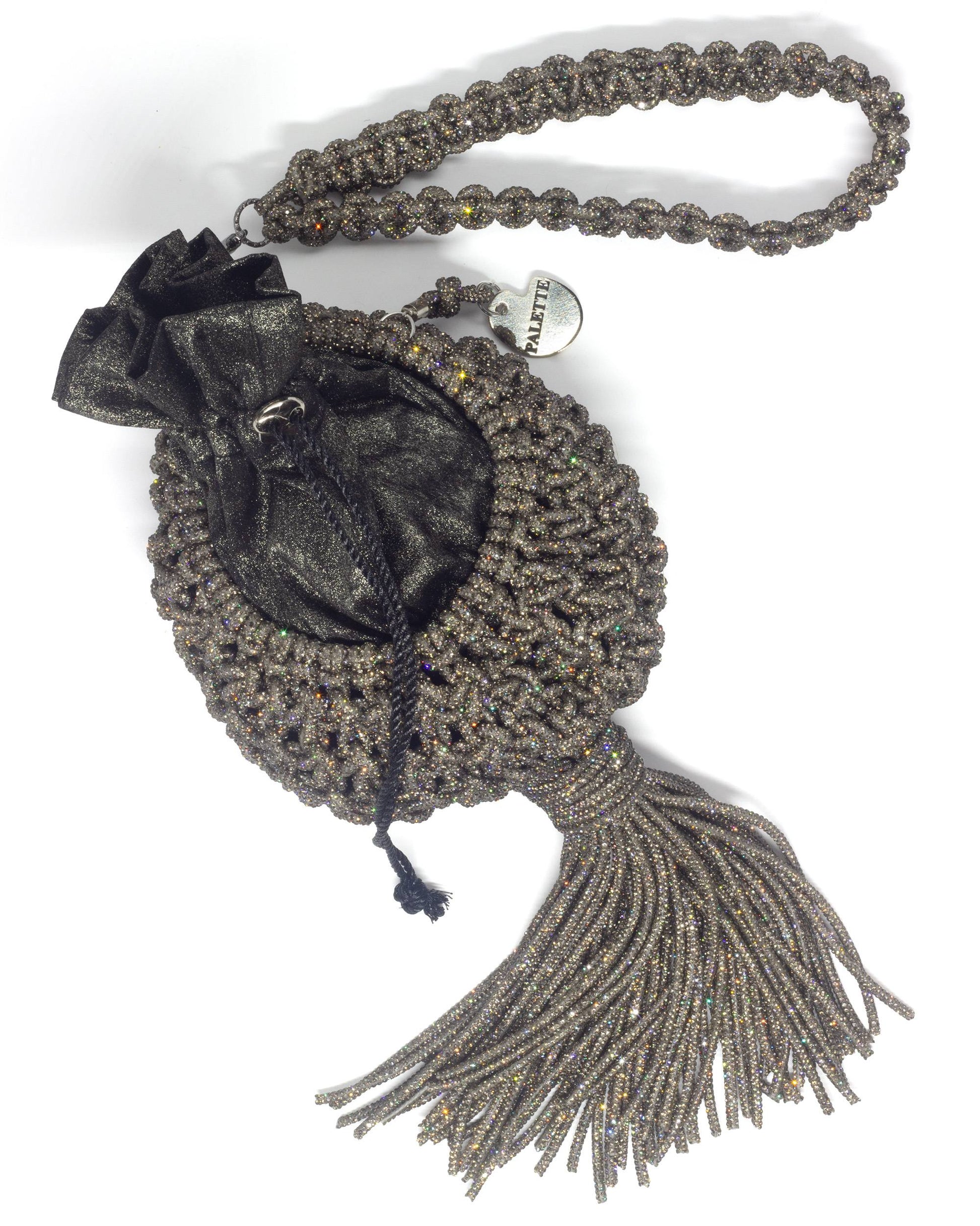 Palette by Rishma Lumina Nido Graphite Handcrafted Rhinestone Macramé Potli — Detail