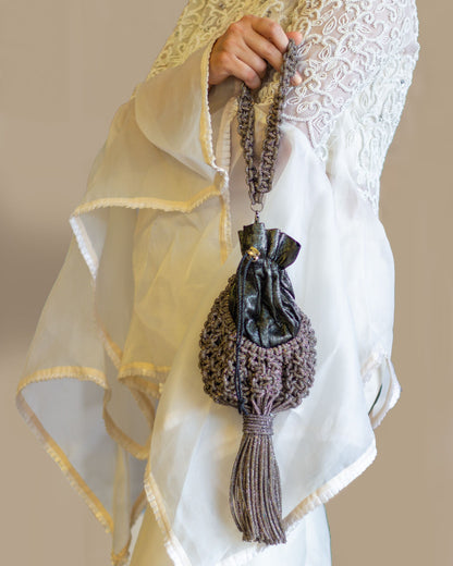 Palette by Rishma Lumina Nido Graphite Handcrafted Rhinestone Macramé Potli — Lifestyle