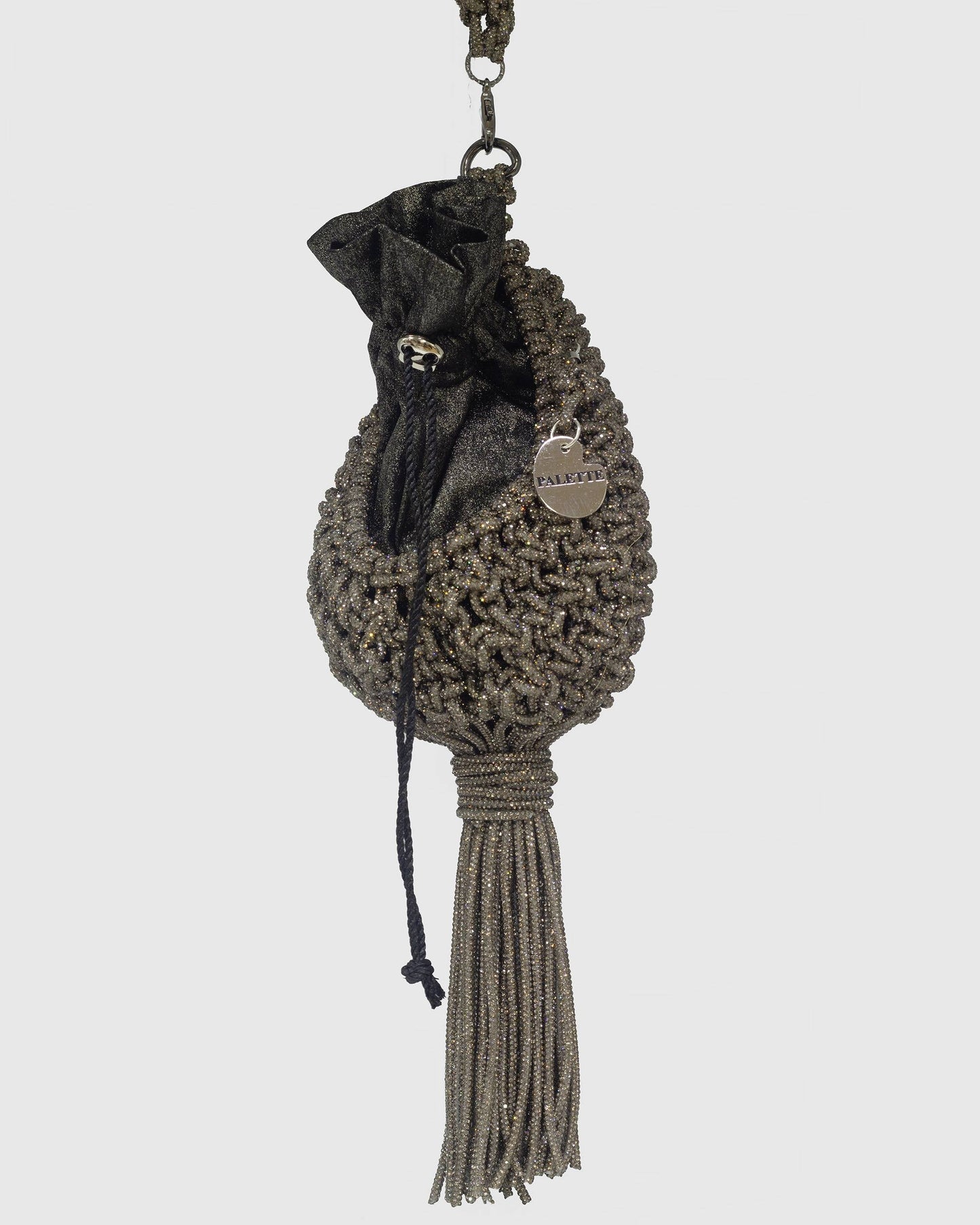 Palette by Rishma Lumina Nido Graphite Handcrafted Rhinestone Macramé Potli — Side View